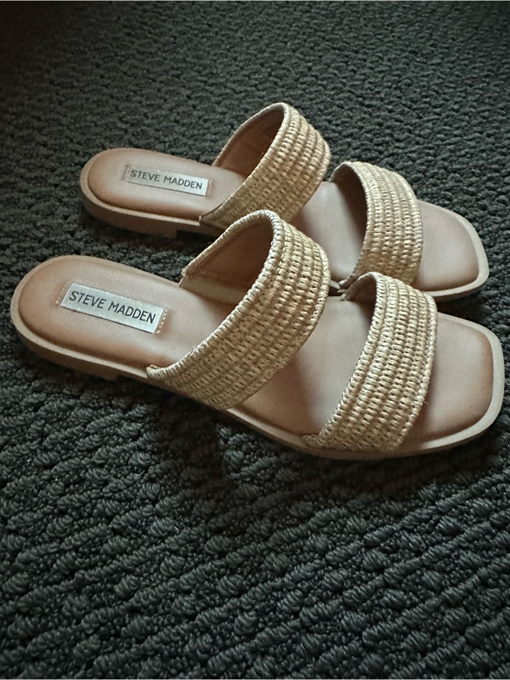 Steve Madden Natural Woven Double-Strap Slide Sandals
